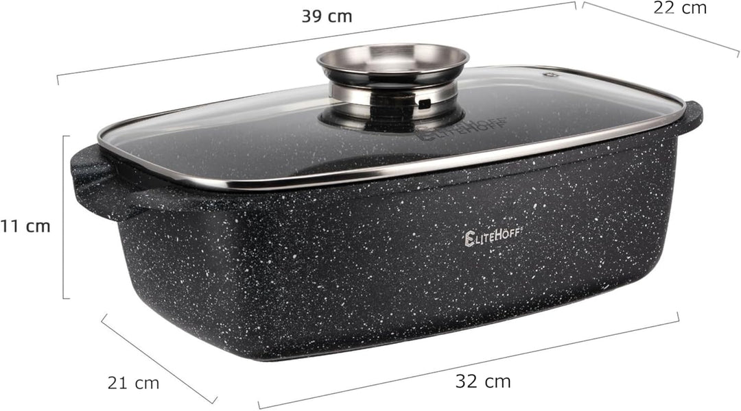 EliteHoff Bräter Induktion mit Deckel 6,5 L – Aluguss Bratentopf, Ofenfester Bräter, Universalbräter