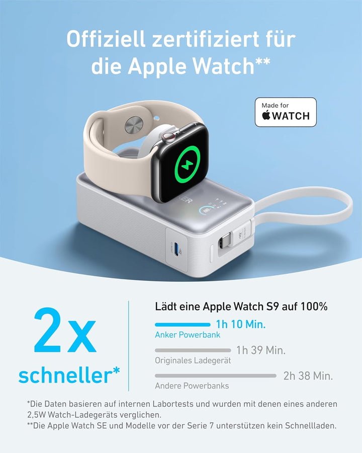 Anker MagGo Powerbank für Apple Watch, offiziell Zertifiziert, 10.000mAh kompaktes Akkupack mit inte
