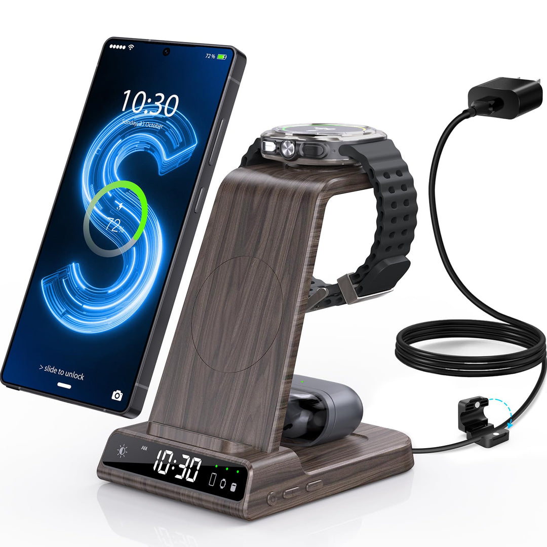 Wireless Charger für Samsung Galaxy S25 Ultra, Induktive Ladestation mit Digitaluhr für Samsung Gala