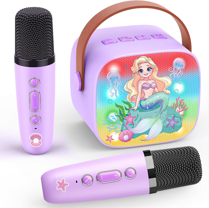 Dislocati Karaoke Maschine Kinder mit 2 Bluetooth Mikrofon, Meerjungfrauen Geschenke Spielzeug ab 3-