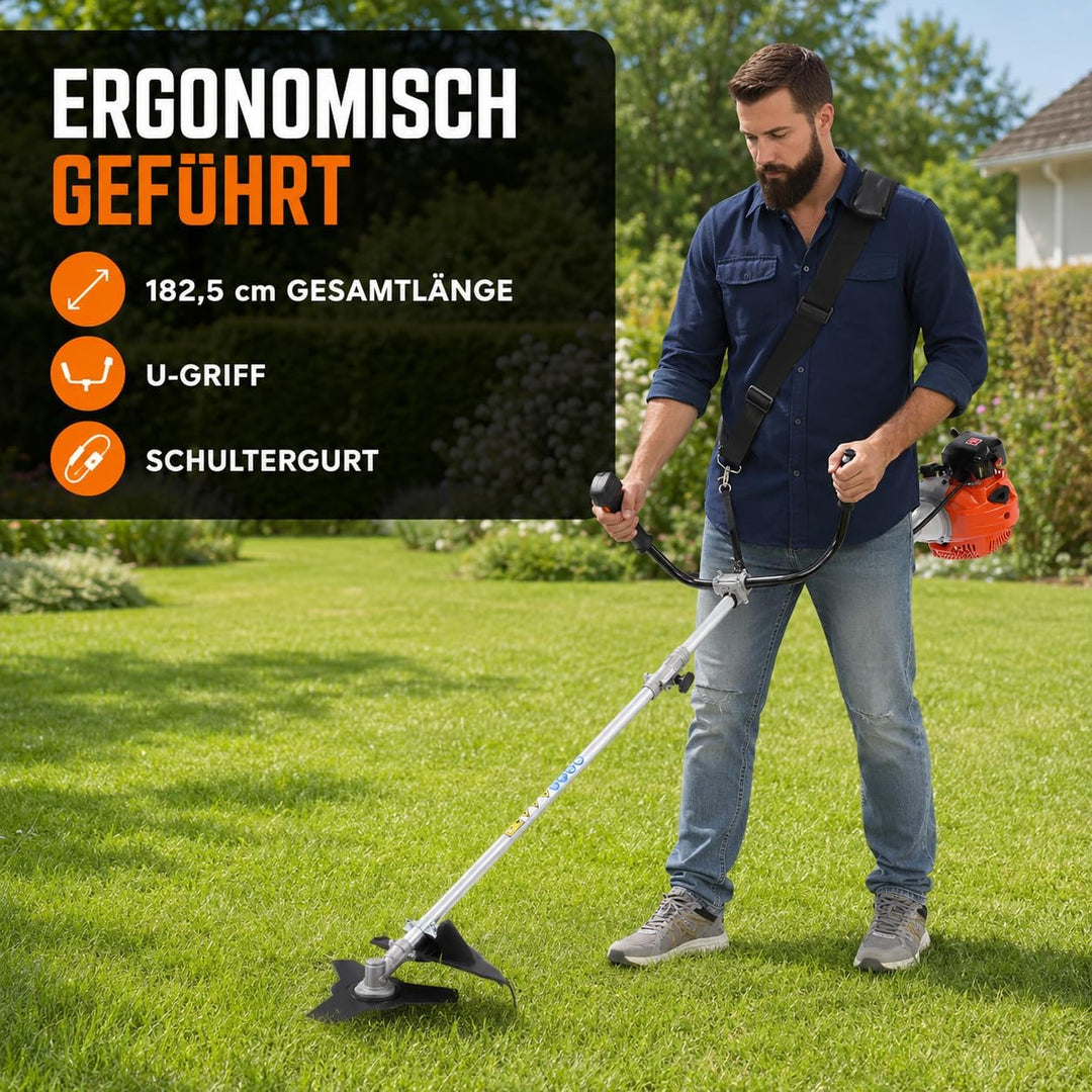 Benzin Motorsense Freischneider 42,7ccm, Rasentrimmer mit 6500 U/min | 2-Takt Motor Garten-Multitool