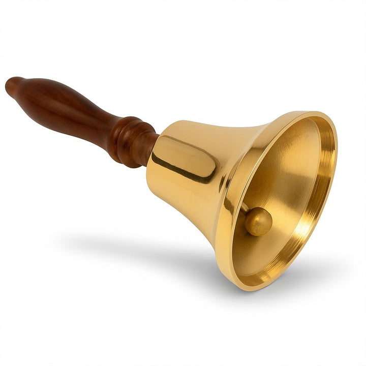 Messing Handglocke 17 cm Höhe mit Holz Griff Tischglocke Glocke