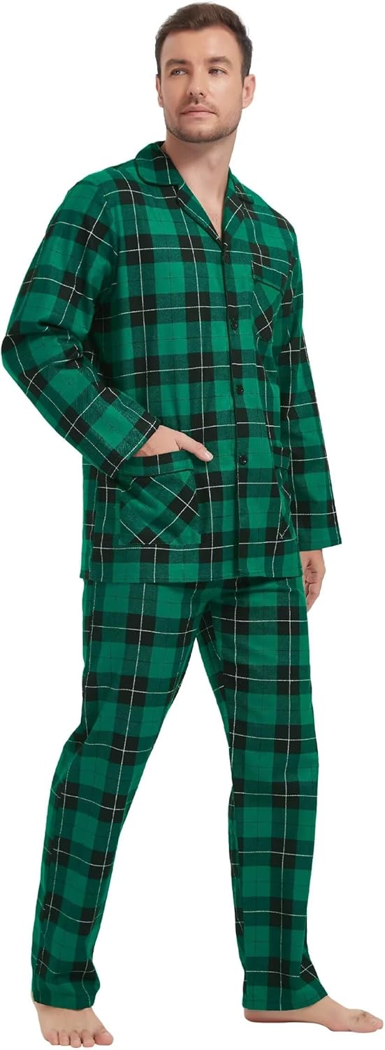 Amaxer 100% Baumwolle Herren Flanell Pyjamas Set Herren Pyjamas Home Fashion Pyjamas Langarm Hosen S