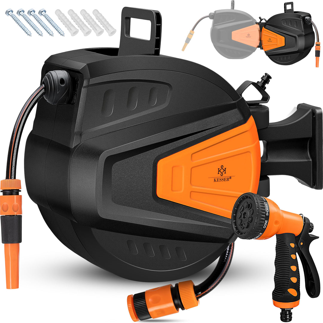 KESSER® Schlauchtrommel Wasser 15+2m Schlauchaufroller Inkl. 2-Wege-Verteiler + Multi-Handbrause Was