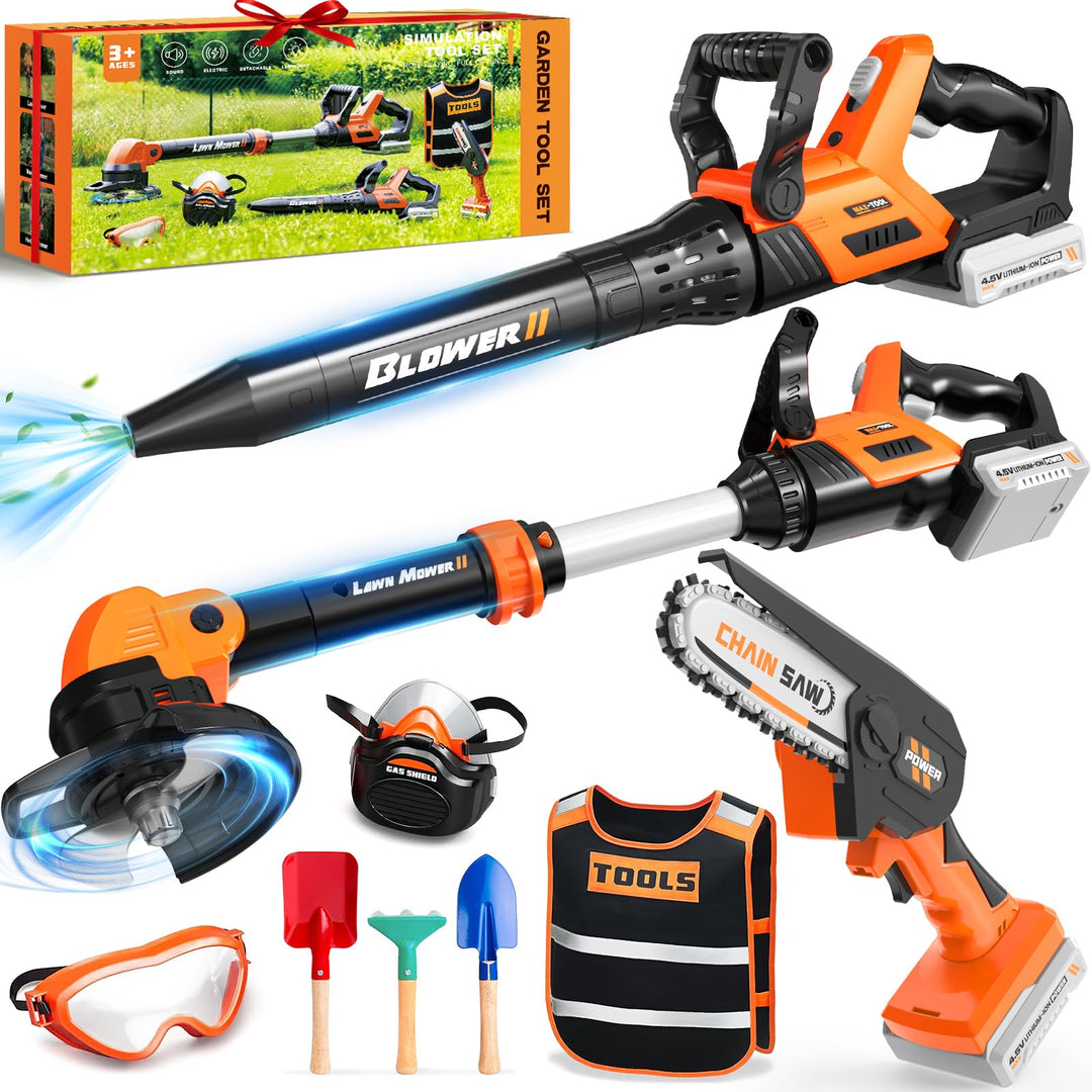 10 in 1 Gartenwerkzeug Kinder, Garten Outdoor Spielzeug ab 3 Jahre, Kinder Rasenmäher, Laubbläser &