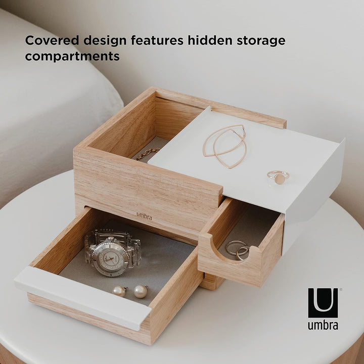 Umbra Stowit Mini Design Schmuckkasten – moderne Schmuck Box mit Geheimfächern für Ringe, Armbänder,