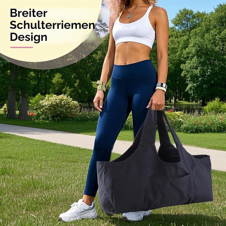 Grosse Yogamattentasche, Yogamatten Tote Gym Duffle Bag mit Seitentaschen für Damen Herren Schwarz,