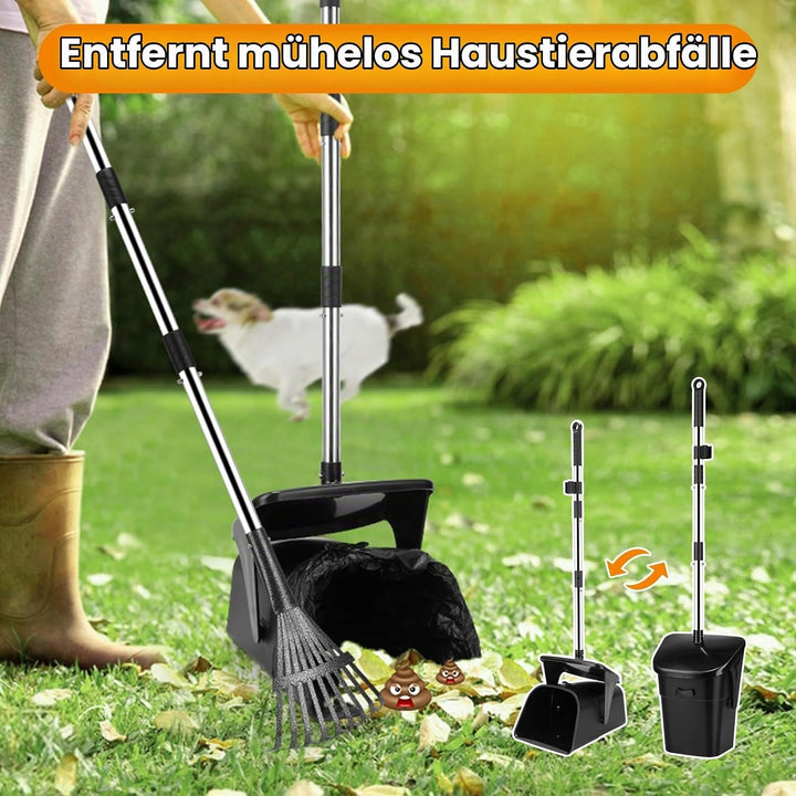 HAPPY HACHI Hundekotschaufel, 102cm Schwenkbehälter &amp; Rechen Hundekotsammler mit 20 Abfallbeuteln, f