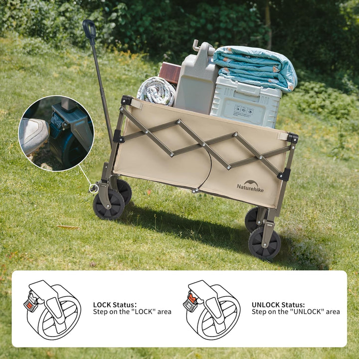 Naturehike Bollerwagen Faltbar mit Bremsen Alle Gelände 70L Klappbarer Handwagen Verstellbarem Griff