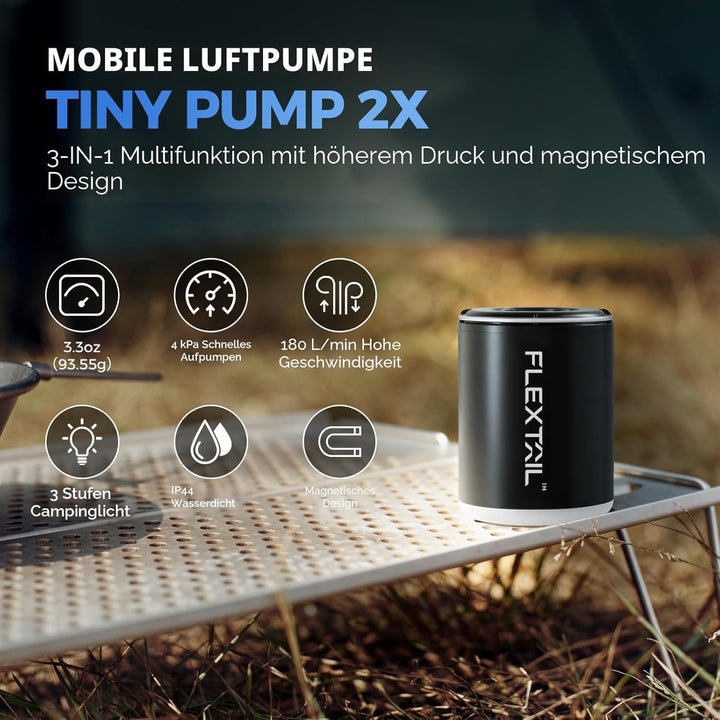 FLEXTAILGEAR Tiny PUMP2 X, Elektrische Luftpumpe mit 1300mAh Akku, Tragbare Kompakte Mini Pumpe USB