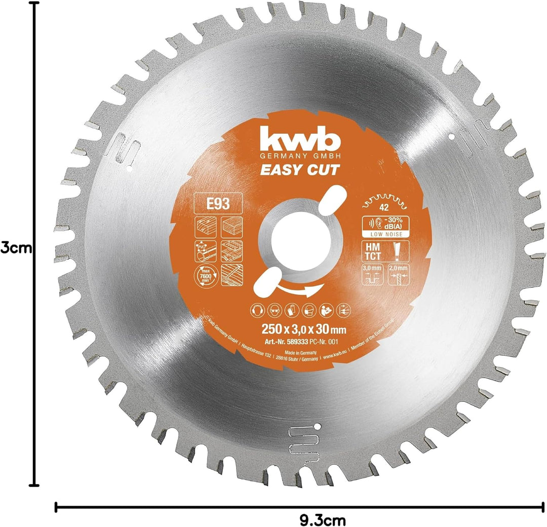 kwb Kreissägeblatt 250 x 30 mm, Made in Germany, Nagelfest, für Holz mit Metallresten, Universal Säg