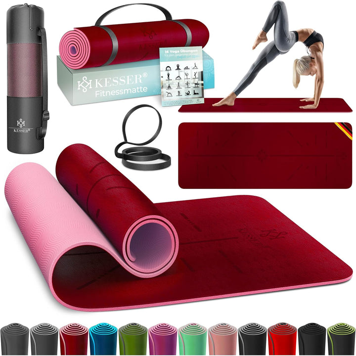 KESSER® Gymnastikmatte mit Tragegurt rutschfest TPE Yogamatte Gepolstert & rutschfest Fitnessmatte,