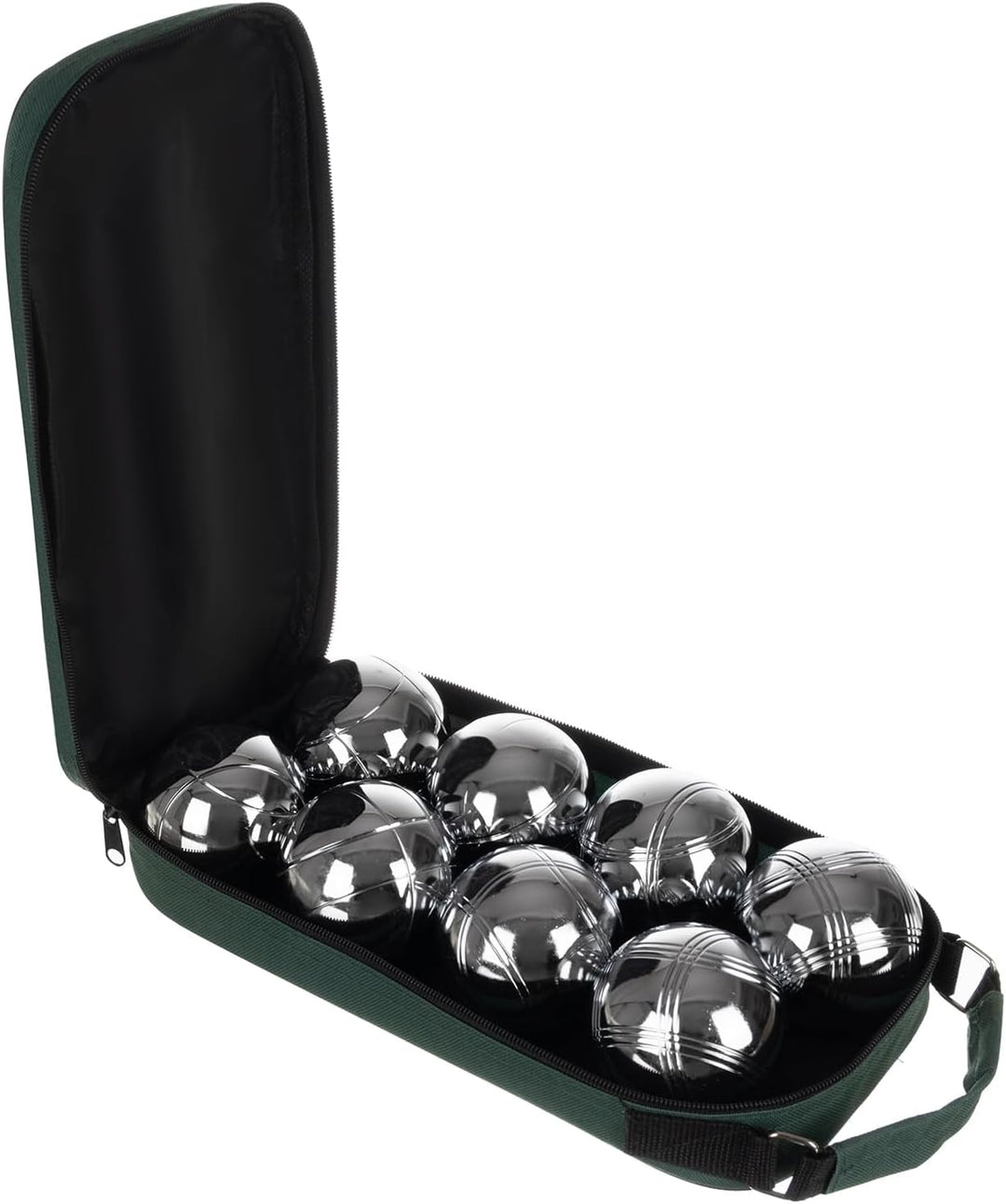 KRUZZEL Boule Spielset mit 8 Metallkugeln + Holzkugel &amp; Massband im Transportkoffer – Outdoor Petanq