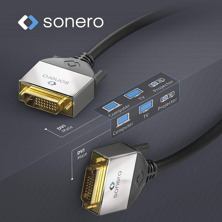 Sonero DVI Kabel, Dual Link, 24+1, Stecker auf Stecker, Schwarz, 7,5m 7,50m, 7,50m