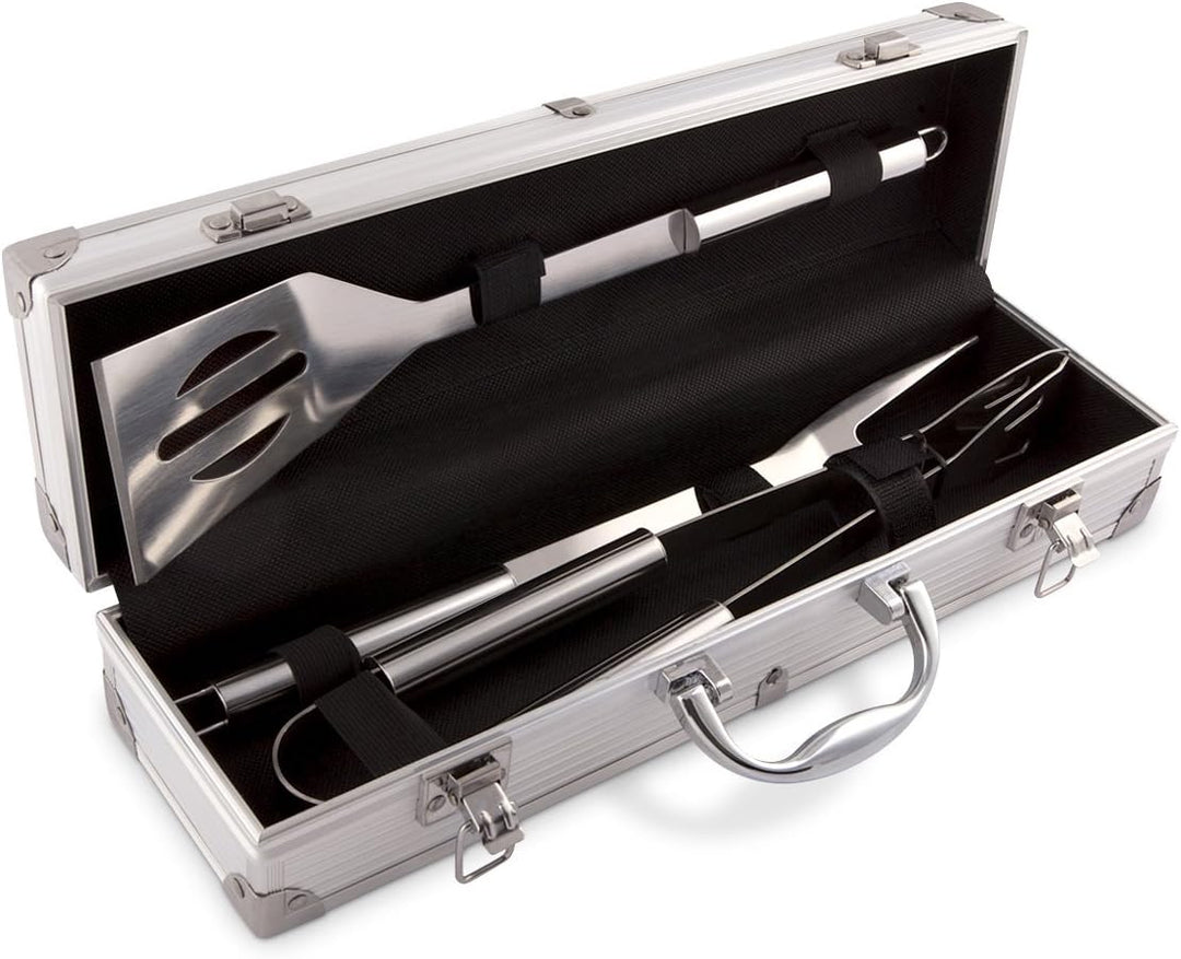 Grillkoffer 3-teilig Grillbesteck Edelstahl Grill Set mit Gravur - Schriftzug Name