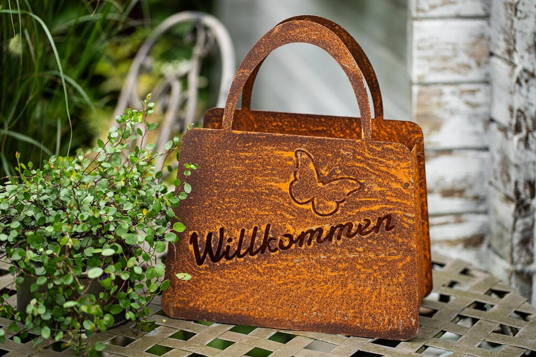 Bornhöft Tasche zum Bepflanzen Windlicht Beetdeko Metall Rost Gartendeko 27cm x 32cm Edelrost rostig
