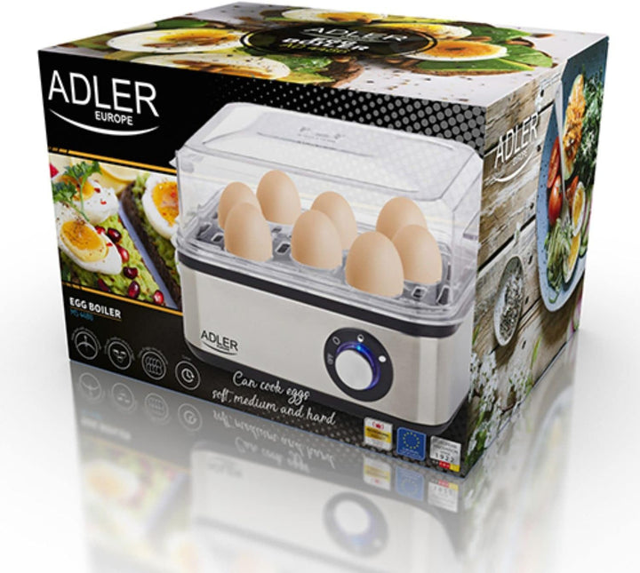Adler Elektrischer Eierkocher 1-8 Eier Eier 500 Watt Edelstahlheizplatte Automatische Abschaltung Ko