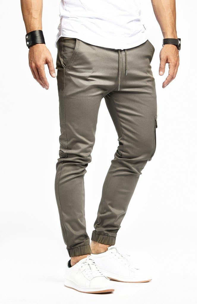 Leif Nelson Herren Jogger Chinos Cargo Stretch Jogging Männer Basic Jogg Cargohose Streifen Joggingh