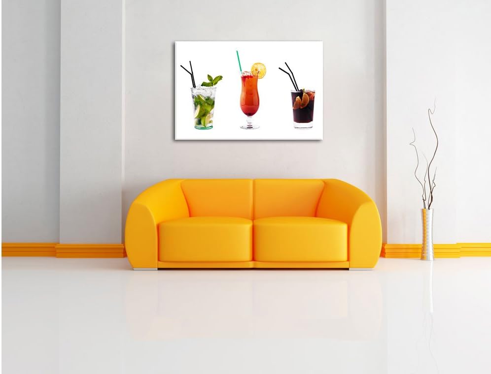 Pixxprint fruchtig frische Cocktails auf Leinwand, XXL riesige Bilder fertig gerahmt mit Keilrahmen,