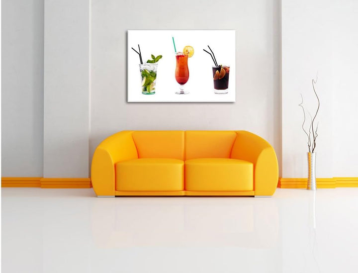 Pixxprint fruchtig frische Cocktails auf Leinwand, XXL riesige Bilder fertig gerahmt mit Keilrahmen,