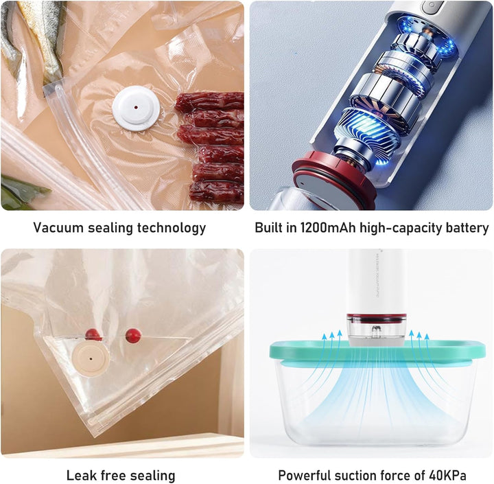 Vakuumiergerät Klein, Handvakuumierer mit 30 Wiederverwendbare Vakuumbeutel, Vakuumierer für Lebensm