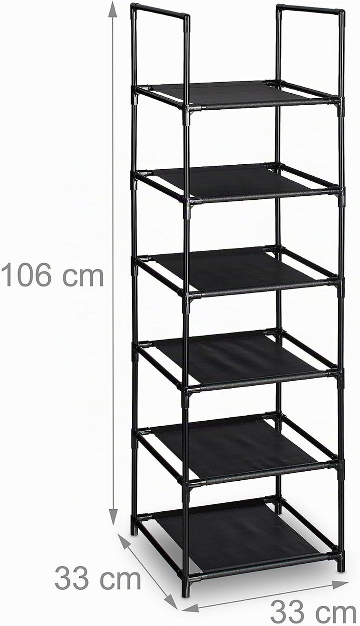 Relaxdays Schuhregal, 6 Ebenen, HBT: 106x33x33 cm, Metall Schuhablage, Stoff Ablage, schmales Schuhg