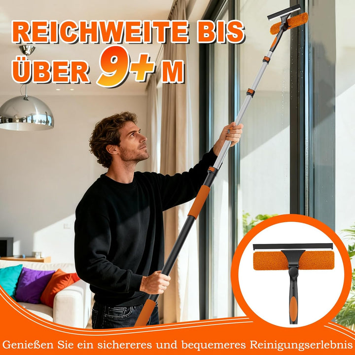 SISUPASSIE 2-in-1 Fensterputzer, 9m Fensterabzieher, professionelles Fensterwischer mit Teleskopstie