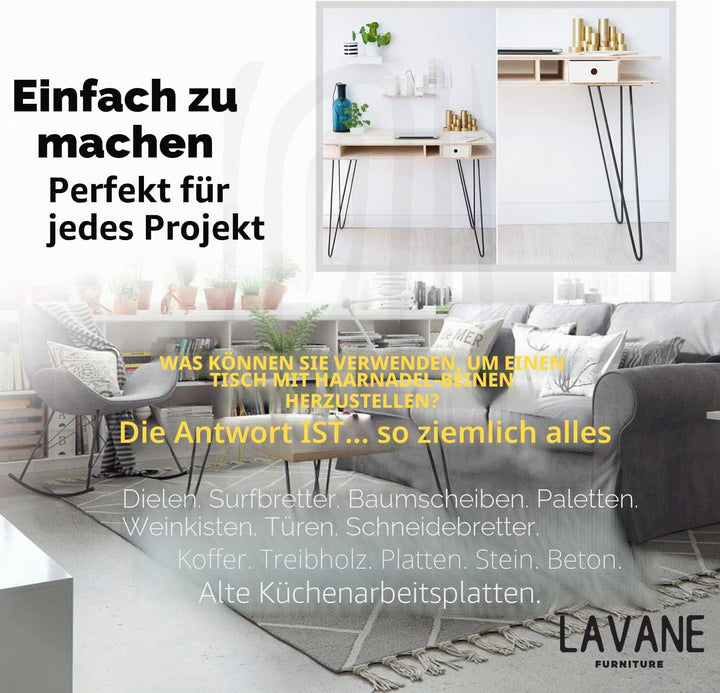 4" / 10cm Haarnadel Tischbeine, La Vane 4 Stück Modern-Stil DIY Metall Möbelfüsse Hairpin Legs mit B