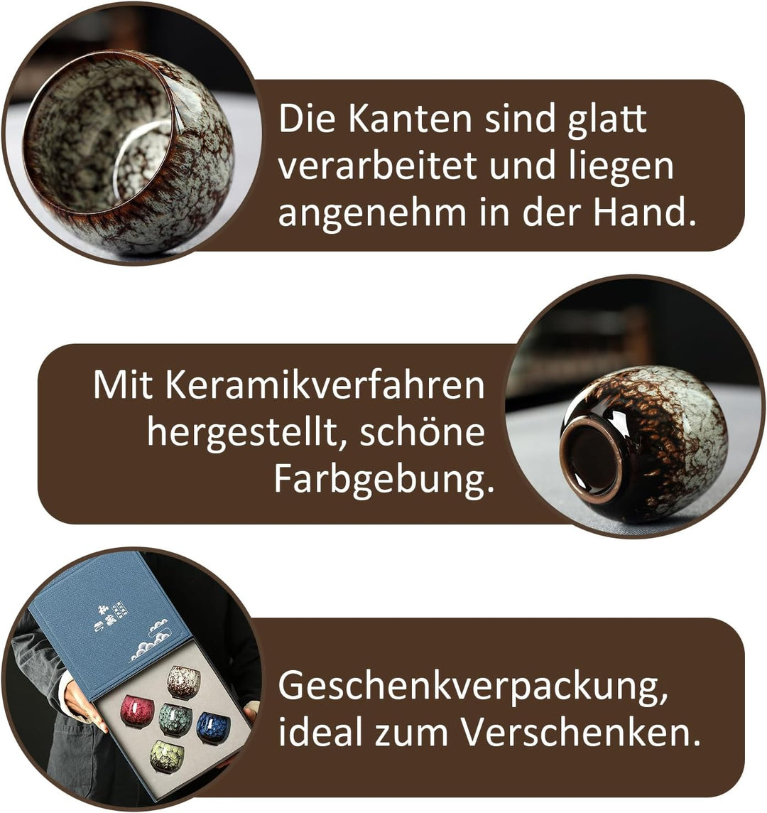 Espressotassen Set, 5 x 110ml Mini Espressotassen, Dickwandig Tassen aus Steingut, Keramik Kleine Ka