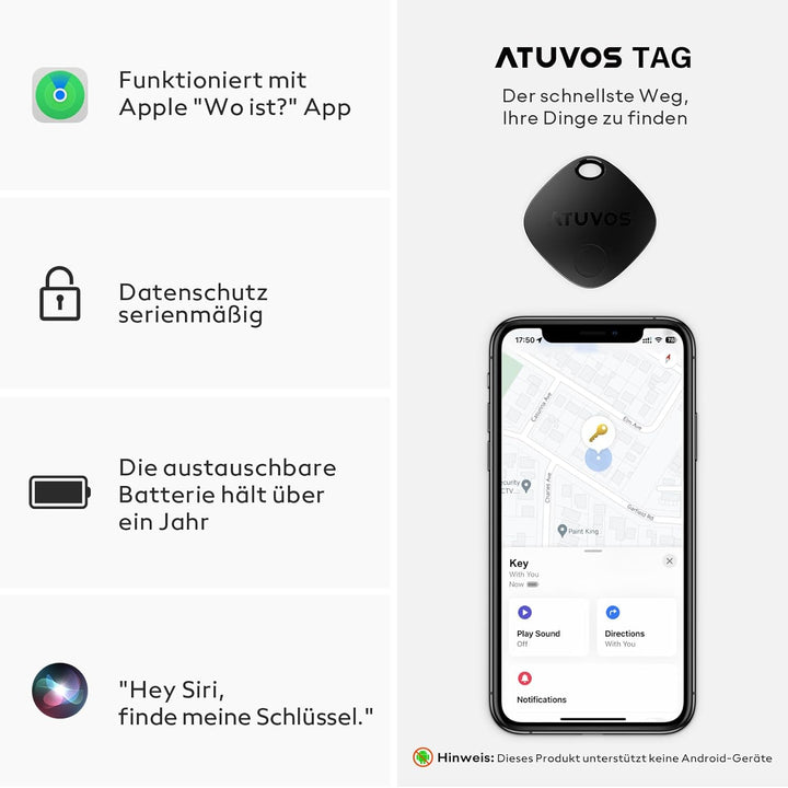ATUVOS Schlüsselfinder KeyFinder 2 Pack, Smart Tracker Tag Kompatibel mit Apple Wo ist? APP (iOS NUR