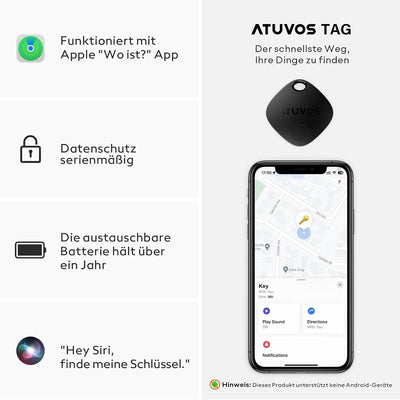 ATUVOS Schlüsselfinder Keyfinder, Smart Air Tracker Tag Kompatibel mit Apple Wo ist? APP (iOS NUR, A