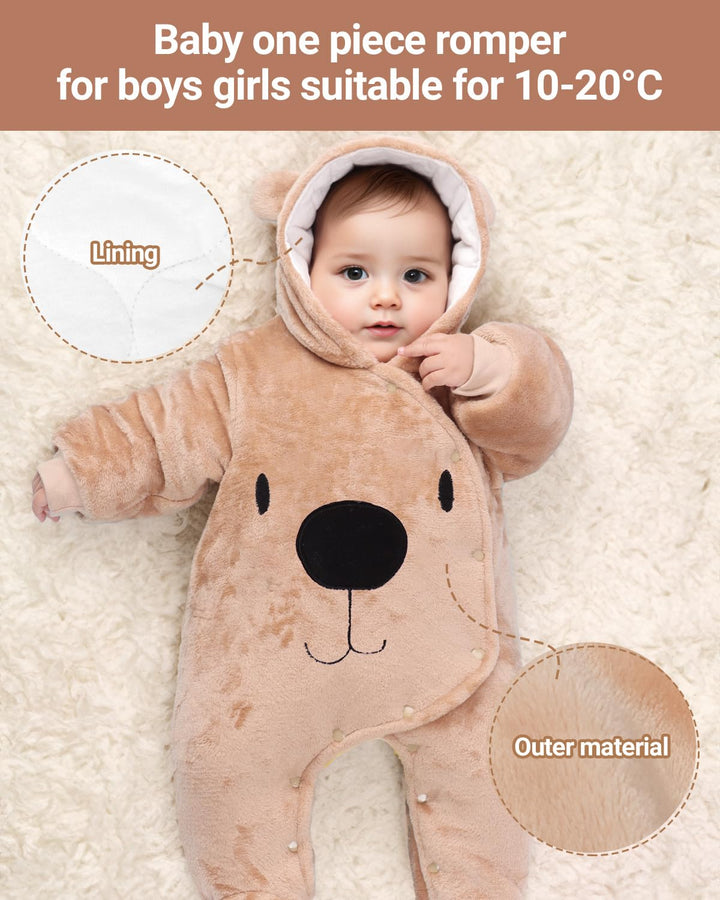 Baby Overall Winter mit Kapuze Baby Schneeanzug Flanell Strampler Winter Spieler Spielanzug mit Füss