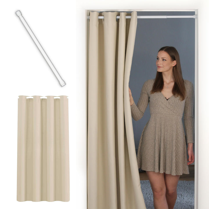 tinycurtains, Türvorhang mit Teleskopstange, einfache Montage in nur 1 Minute ohne Bohren(Türgardine