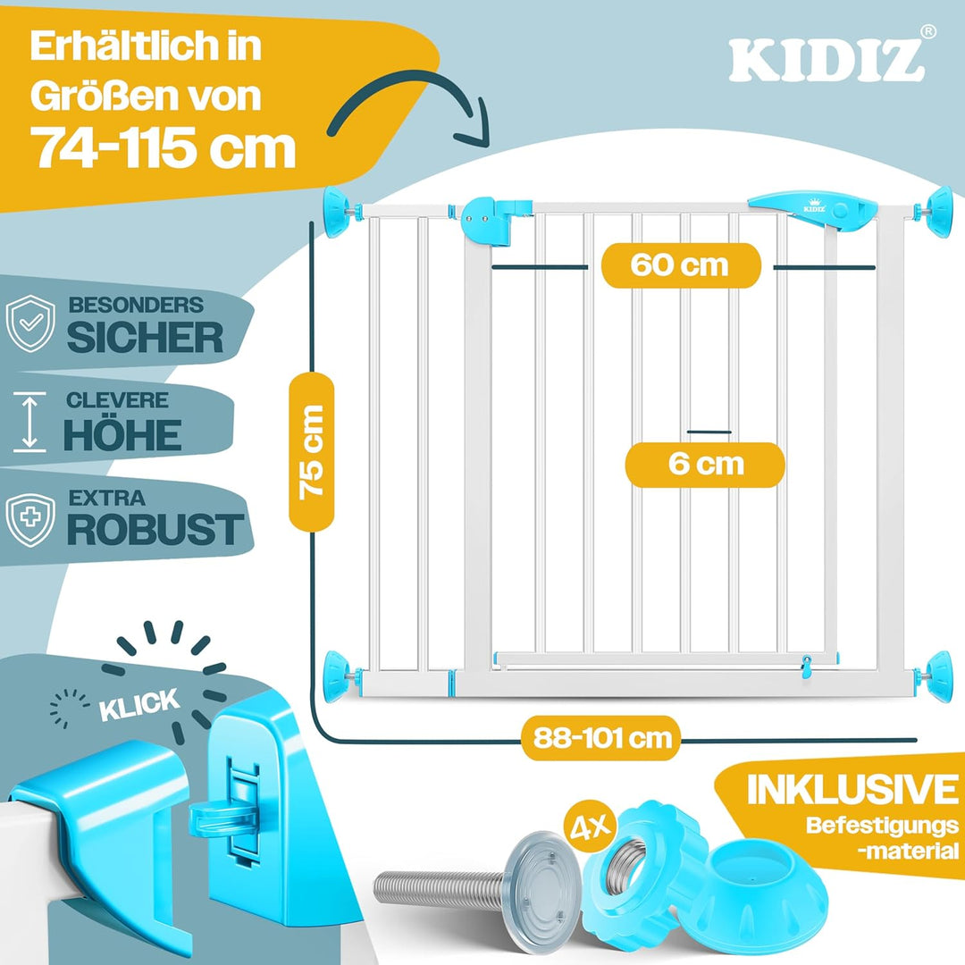 Kidiz® Türschutzgitter Absperrgitter Treppengitter Kindergitter | Gitter Haustier | ohne Bohren | be