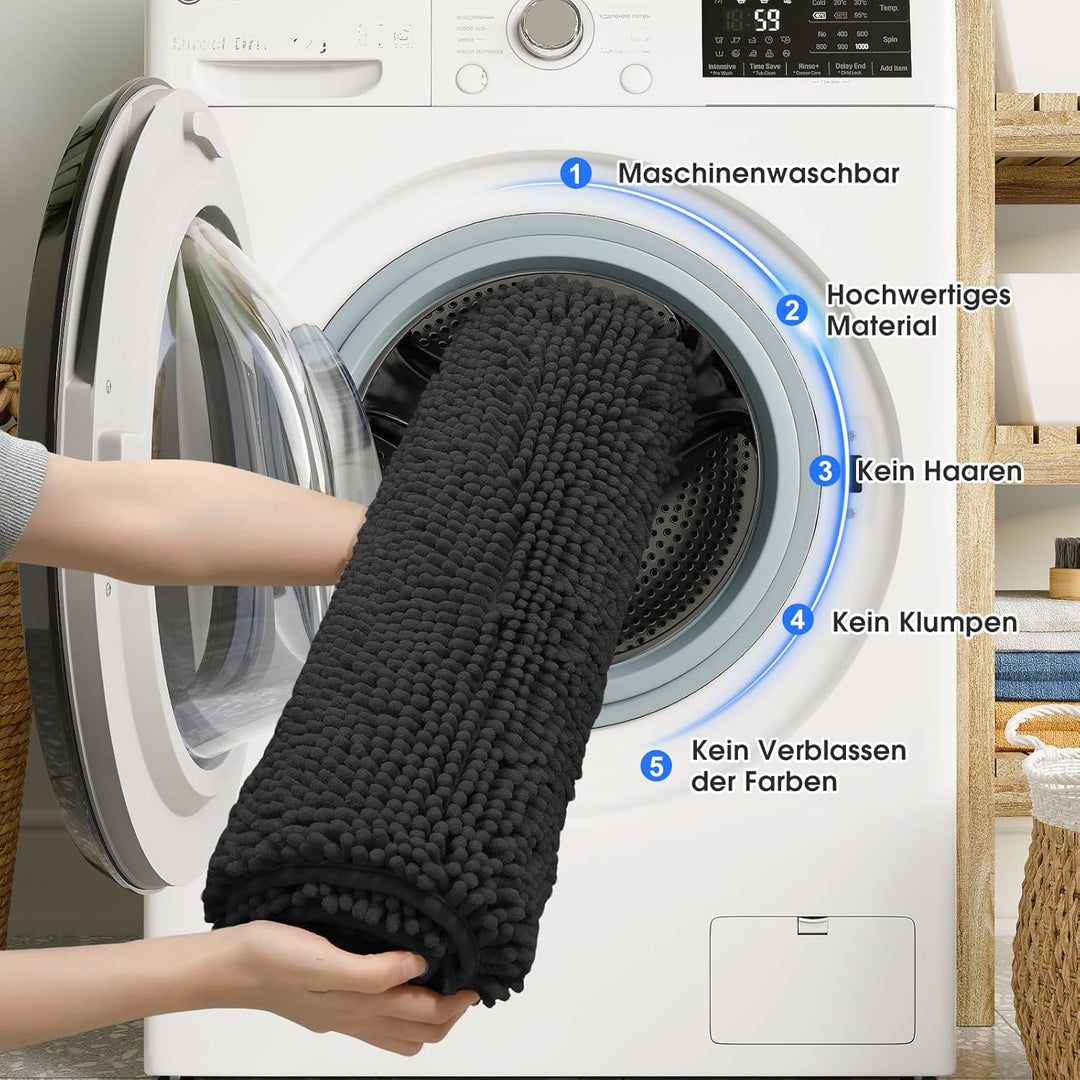 Badvorleger Set 3-Teilig-Weiches Badematten Set mit Rutschfester, Chenille Saugfähige Badteppiche Se