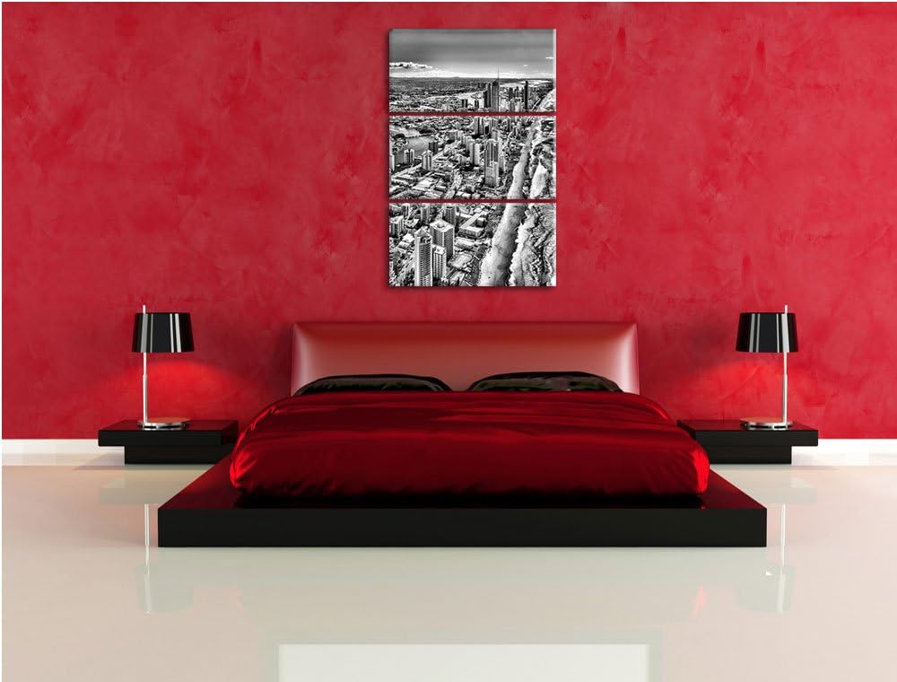 Pixxprint Monocrome, Hochhäuser am Strand 3-Teiler Leinwandbild 120x80 Bild auf Leinwand