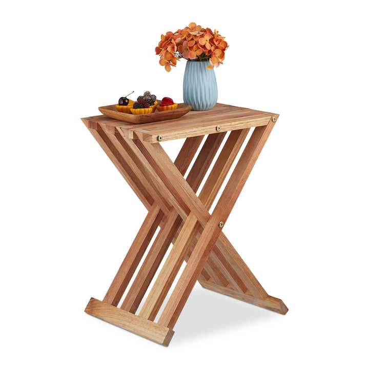 Relaxdays Klapptisch, Walnuss Holz, Wohnzimmer, Balkon & Terrasse, HBT: 44,5 x 34 x 28 cm, Beistellt