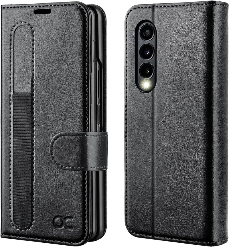 OCASE Hülle Samsung Galaxy Z Fold 3 5G Handyhülle mit S Pen Halter [Premium PU Leder] [Kartenfach] C