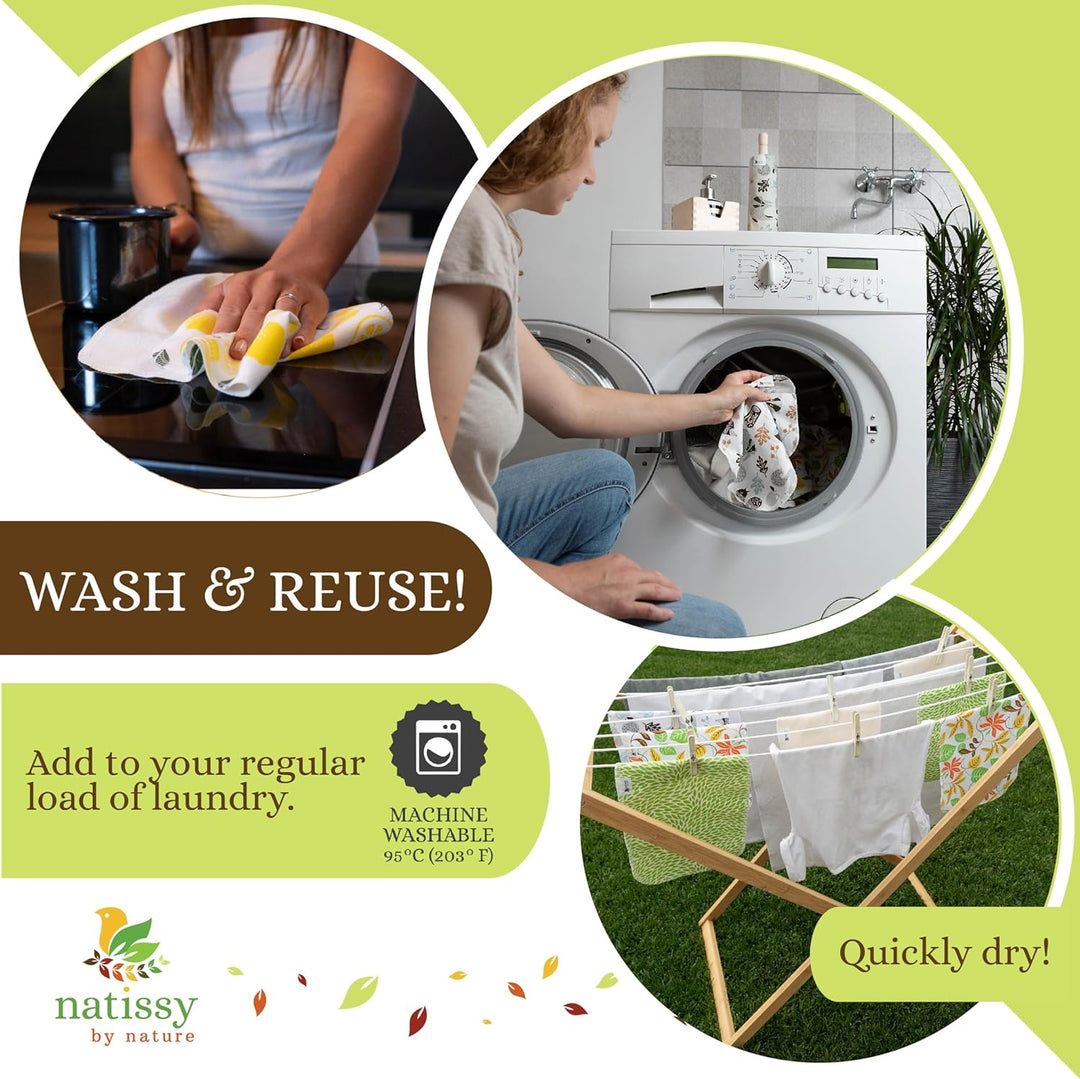 Wiederverwendbare Küchenrolle aus Baumwolle, 10 Stück waschbare Küchenrolle waschbar mit Holzhalter