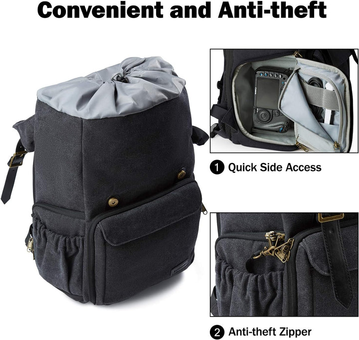 BAGSMART Fotorucksack DSLR Kamerarucksack Canvas Diebstahlsicher Wasserabweisend mit Regenschutz für