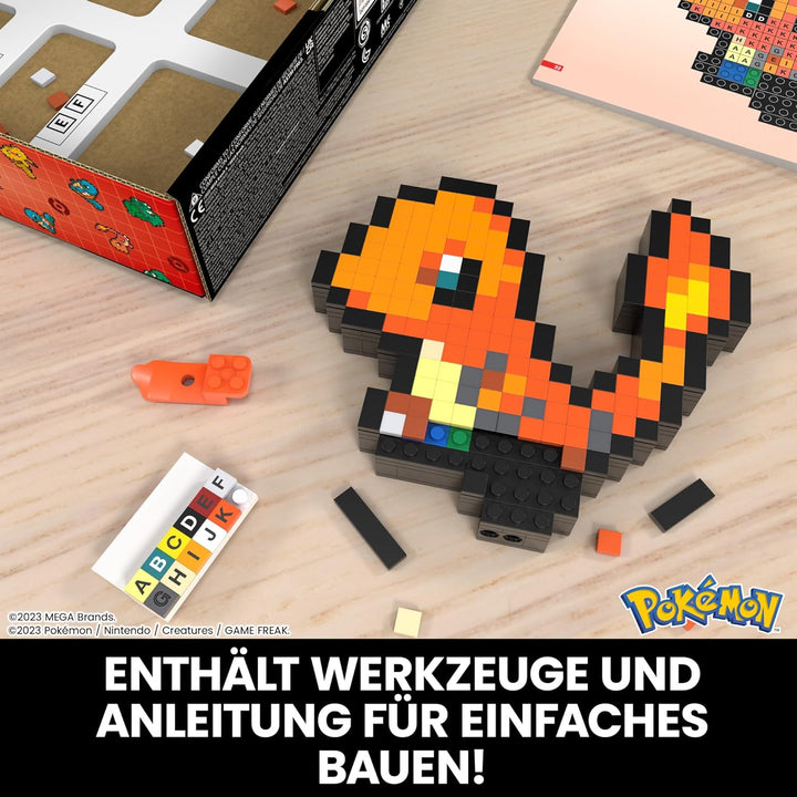 MEGA Pokémon Glumanda - zusammenbaubare Figur im Retro-Look, Pixel Art, inklusive Basis zur Wandmont