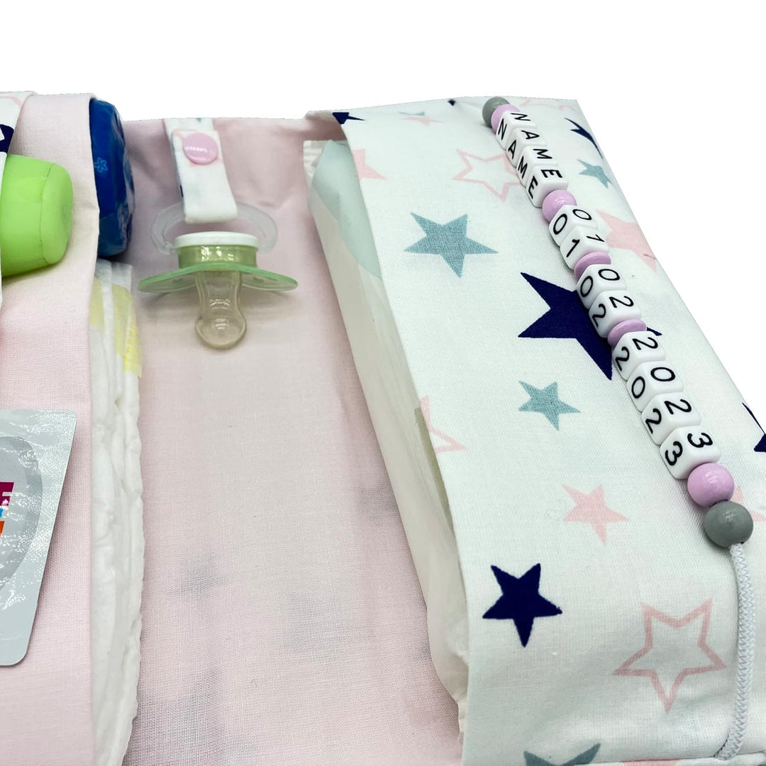 Grosse Windeltasche XXL mit Name personalisiert Wickeltasche - Sterne weiss rosa - für Mädchen