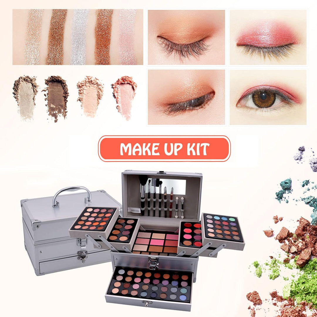 JasCherry Schminkkoffer Multifunktions Schmink Kosmetik Make-up Set mit Lipgloss, Lidschatten, Blush