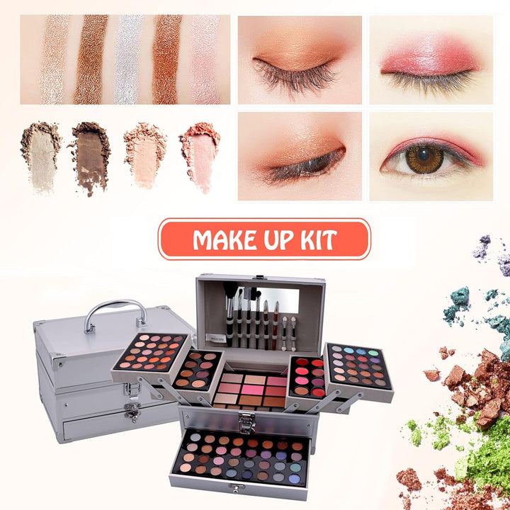 JasCherry Schminkkoffer Multifunktions Schmink Kosmetik Make-up Set mit Lipgloss, Lidschatten, Blush