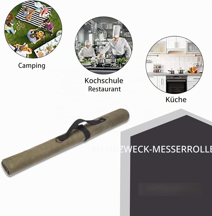 Aufbewahrungstasche für Küchenmesser, gewachstes Canvas, Utensil für Messer, Tasche zum Einrollen fü