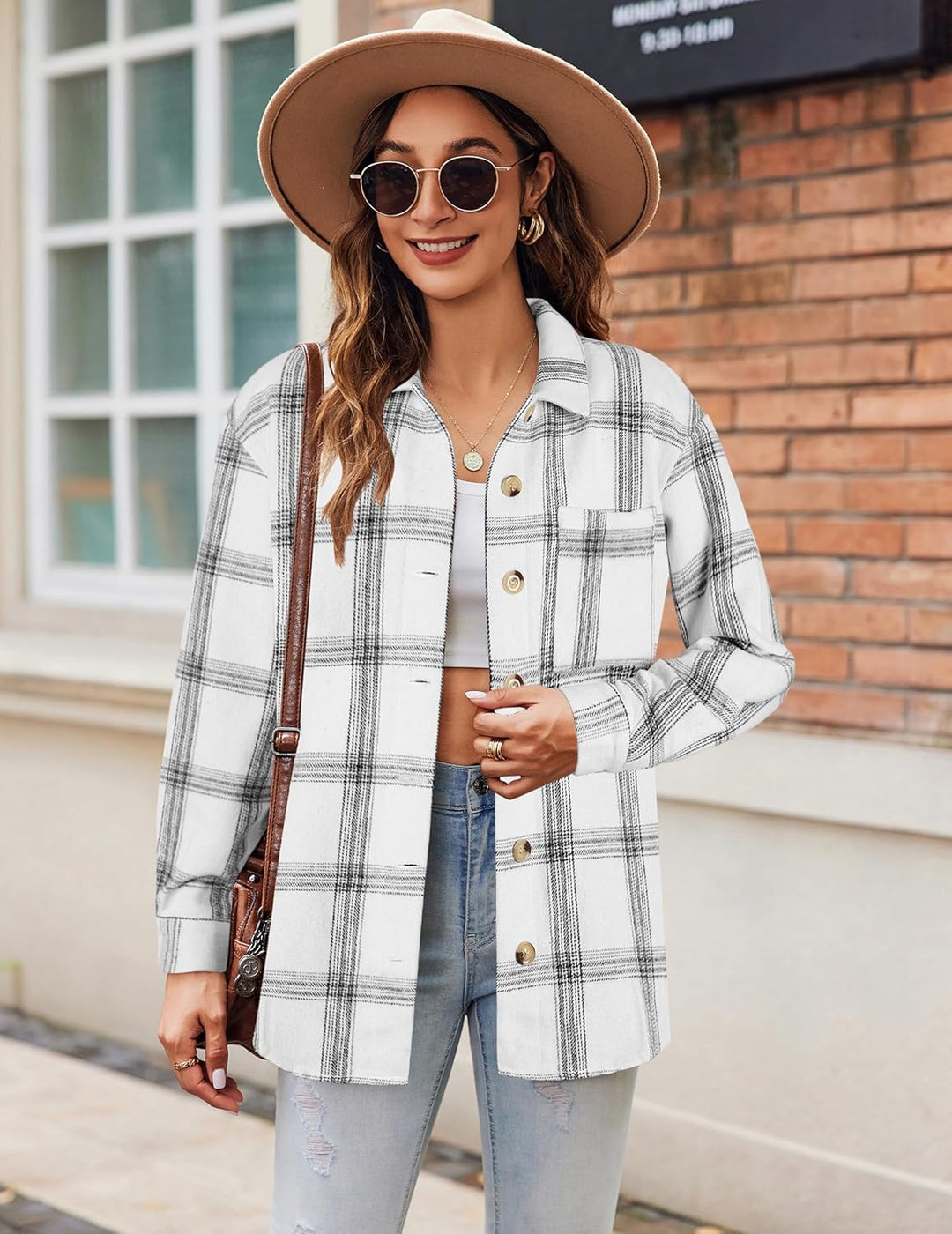 Zeagoo Damen Flanellhemd Karierte Hemdbluse Langarm Knopfleiste Flanell Bluse mit Tasche Lässige Kar