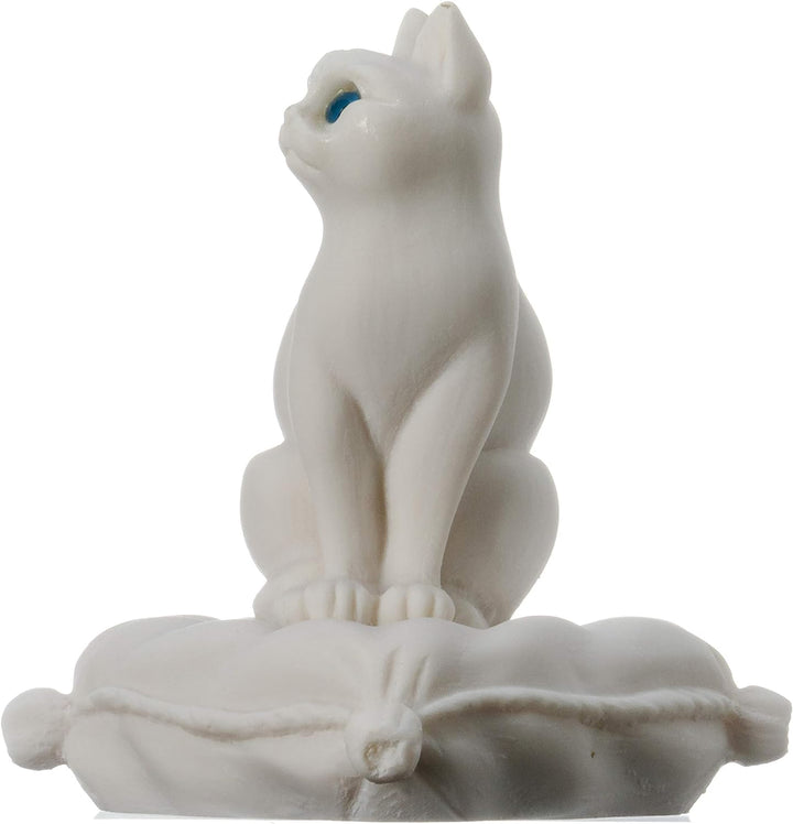 BeautifulGreekStatuen, Katze sitzend auf Kissen, Alabaster-Skulptur, handgefertigt, 15,2 cm