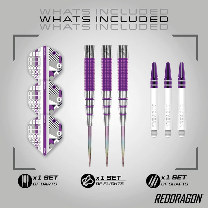 RED DRAGON Peter Wright Snakebite PL15 Medusa Professional Tungsten Darts Set with Flights and Stems