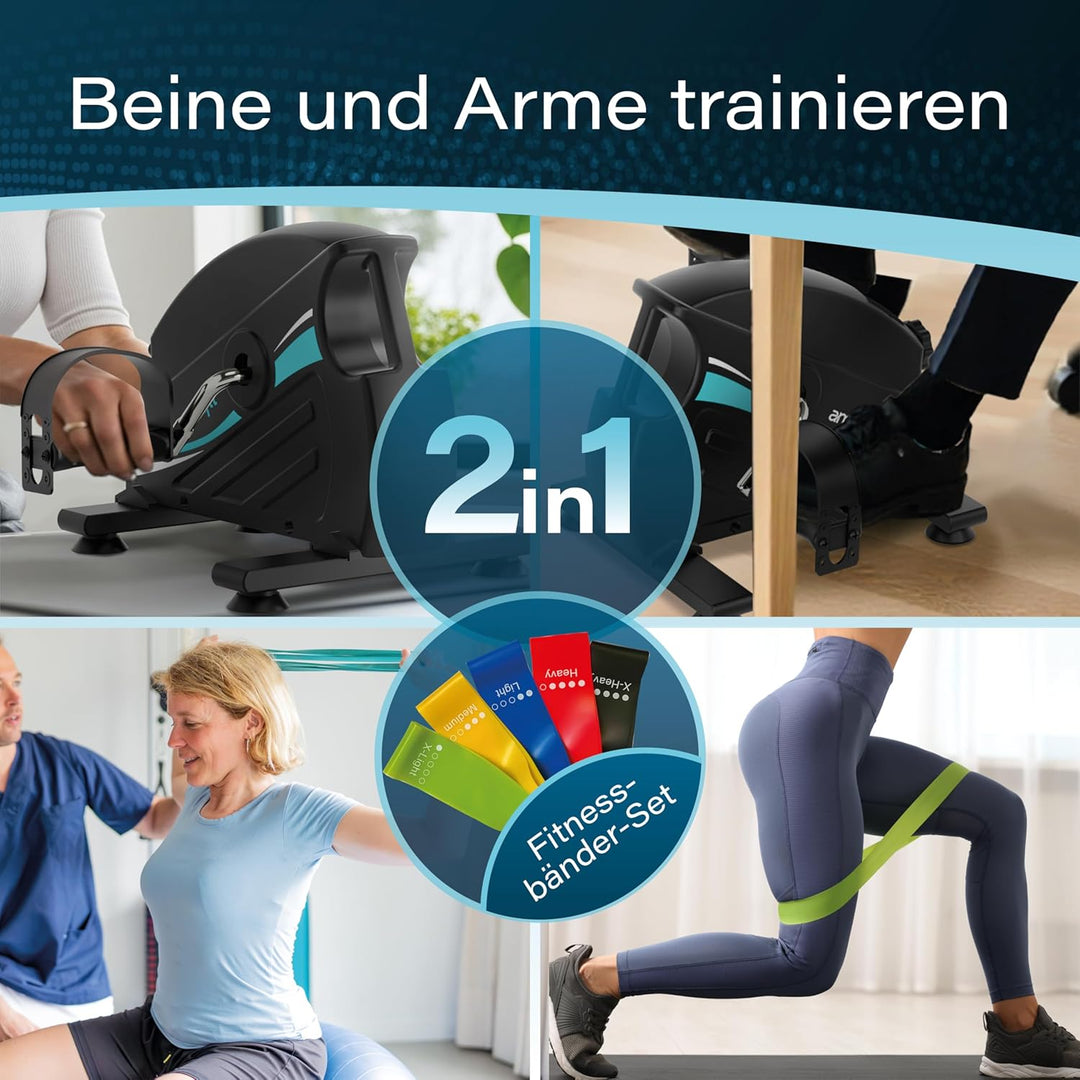 Mini Heimtrainer Pedaltrainer Set [leise & laufruhig] stufenlos einstellbar | Beintrainer & Armtrain