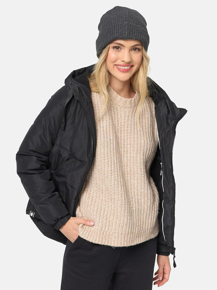 Navahoo Damen Winterjacke Steppjacke warm mit Kapuze Eisbällchen XS-XXL S Schwarz, S Schwarz